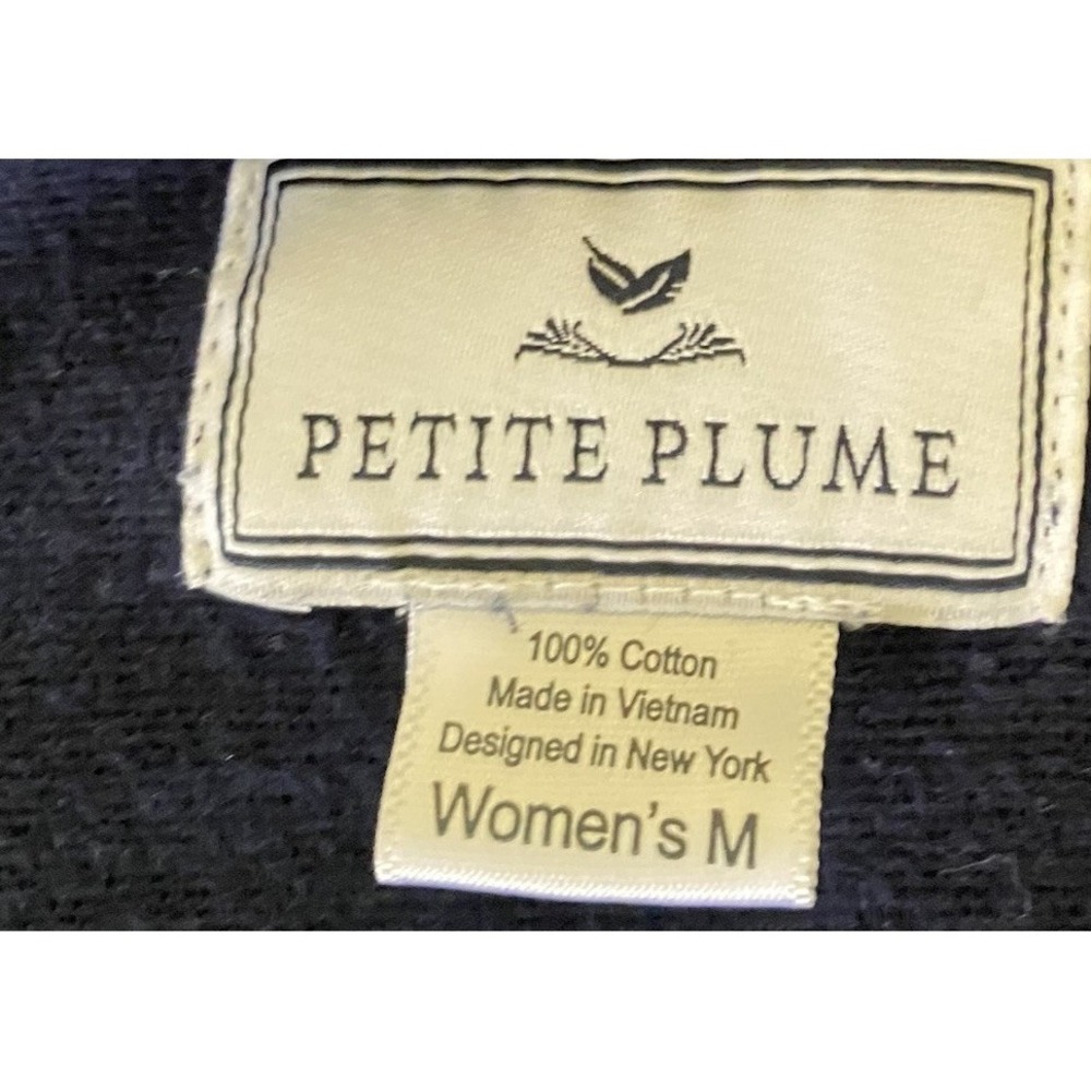 Petite Plume Robe Women M Navy Blue Flannel 100% Cotton Belted Short Pockets - Picture 8 of 13
